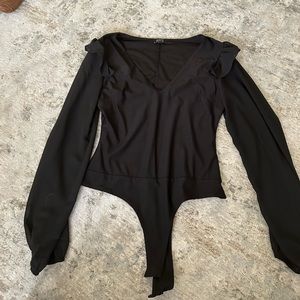 Black long sleeve Privy bodysuit with shoulder details